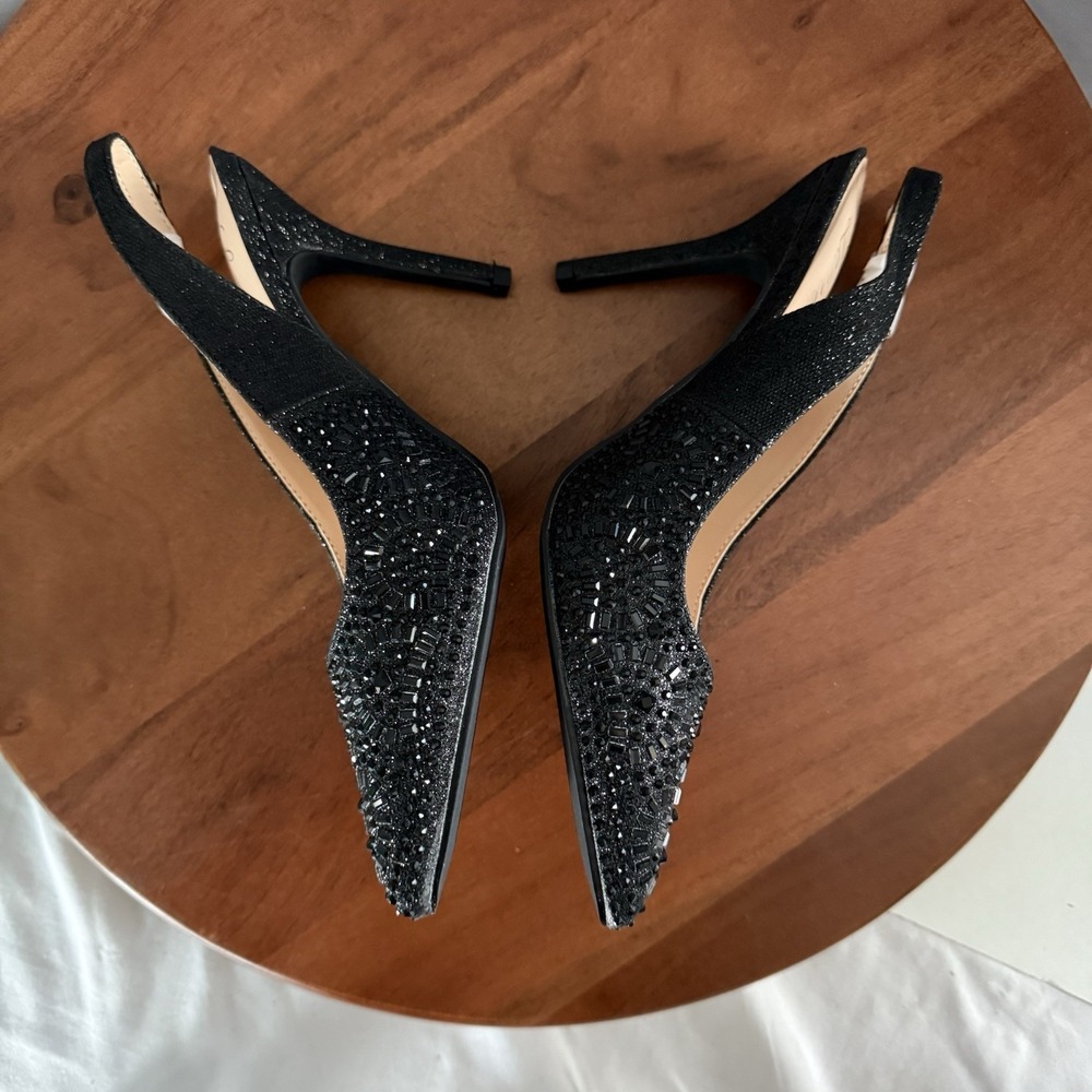 Lauren Lorraine Rachel Women's Heels Shoes Rhinestones Black‎ Slingback Size 8 - Picture 11 of 14